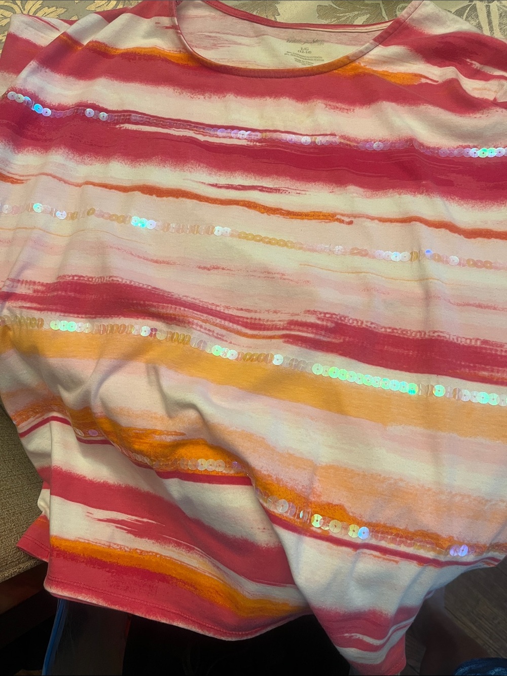 White Stag Pink, Coral & Orange Striped Tunic with Sequins